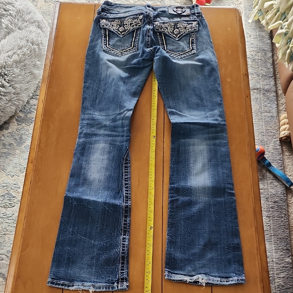 Miss Me Dark Blue Flare Jeans with Embellished Pockets